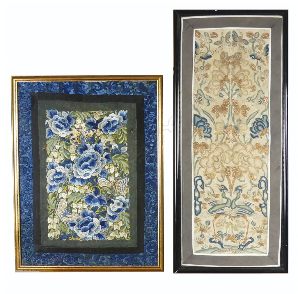 Two framed Chinese silk embroidered panels Image 1++