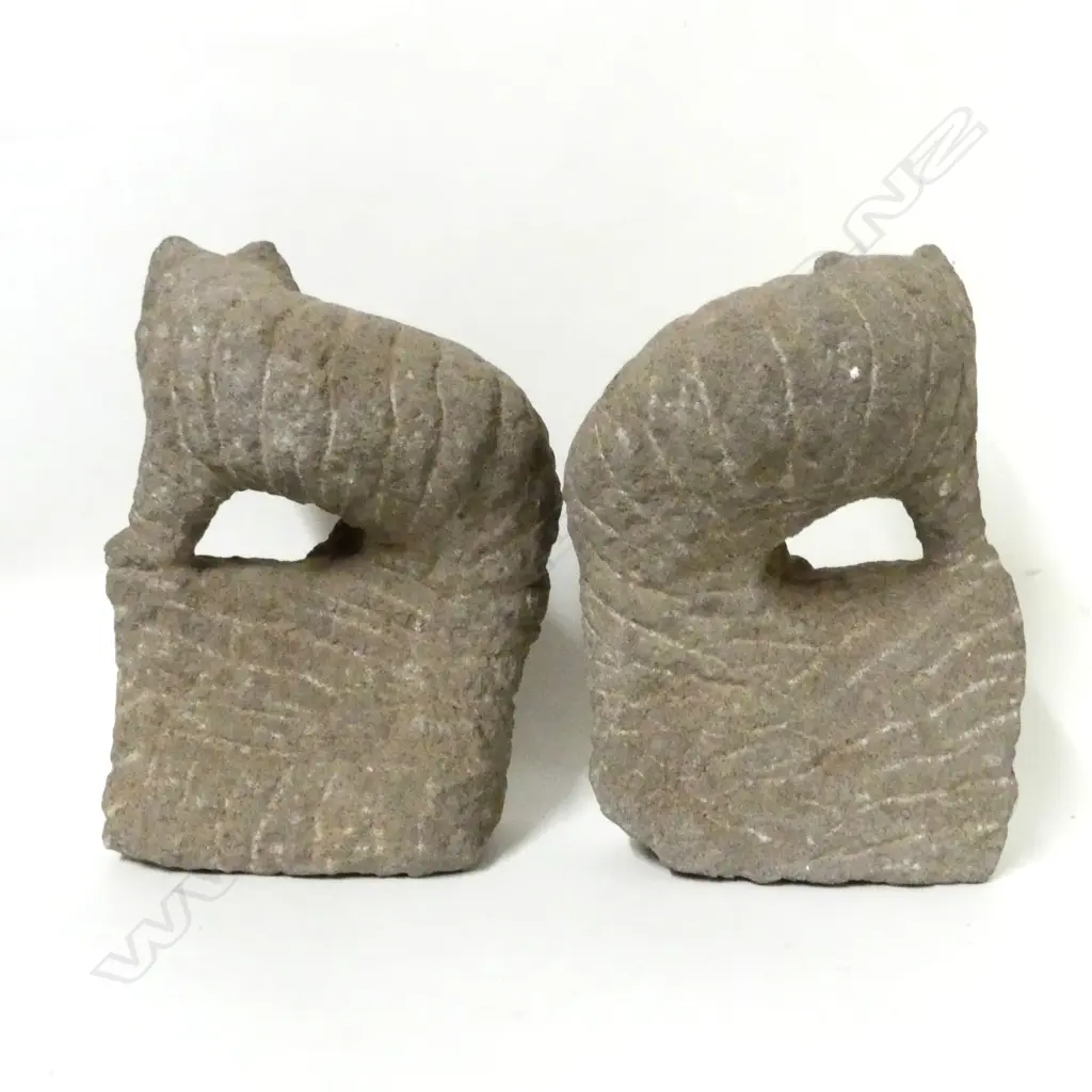 Two carved stone Chinese temple lions Image 1++