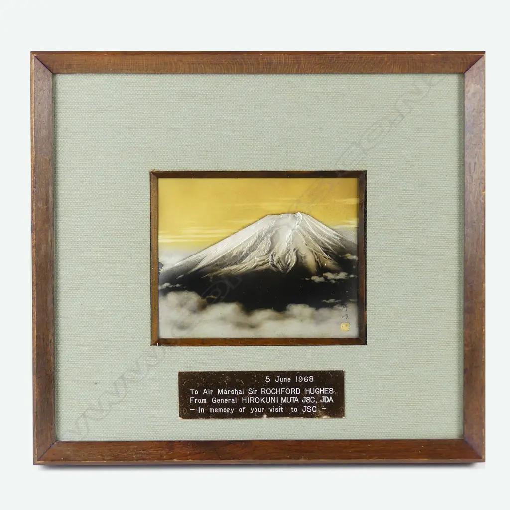 A Japanese artwork metal plaque of Mt Fujiyama with presentation plaque Image 1++