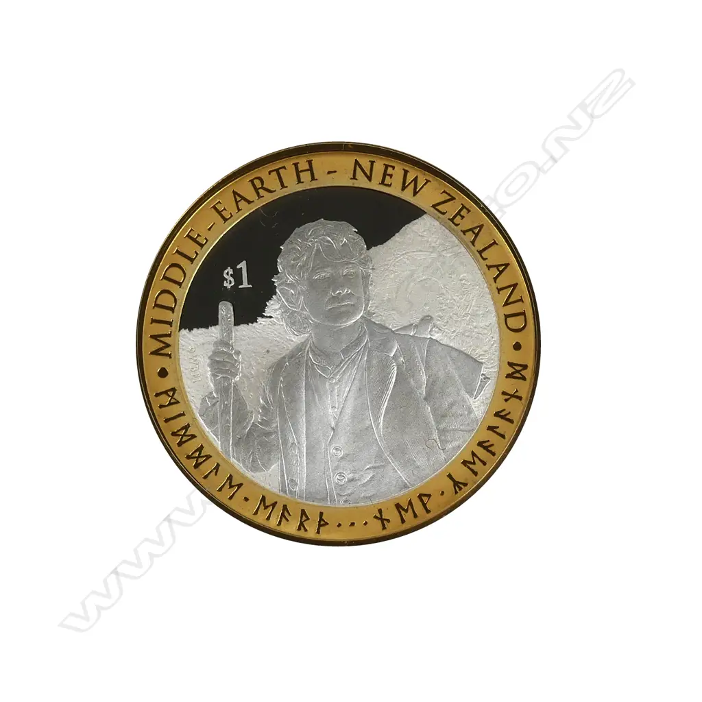 A 2012 NZ 1 ounce silver and gold plate Hobbit proof coin Image 1++