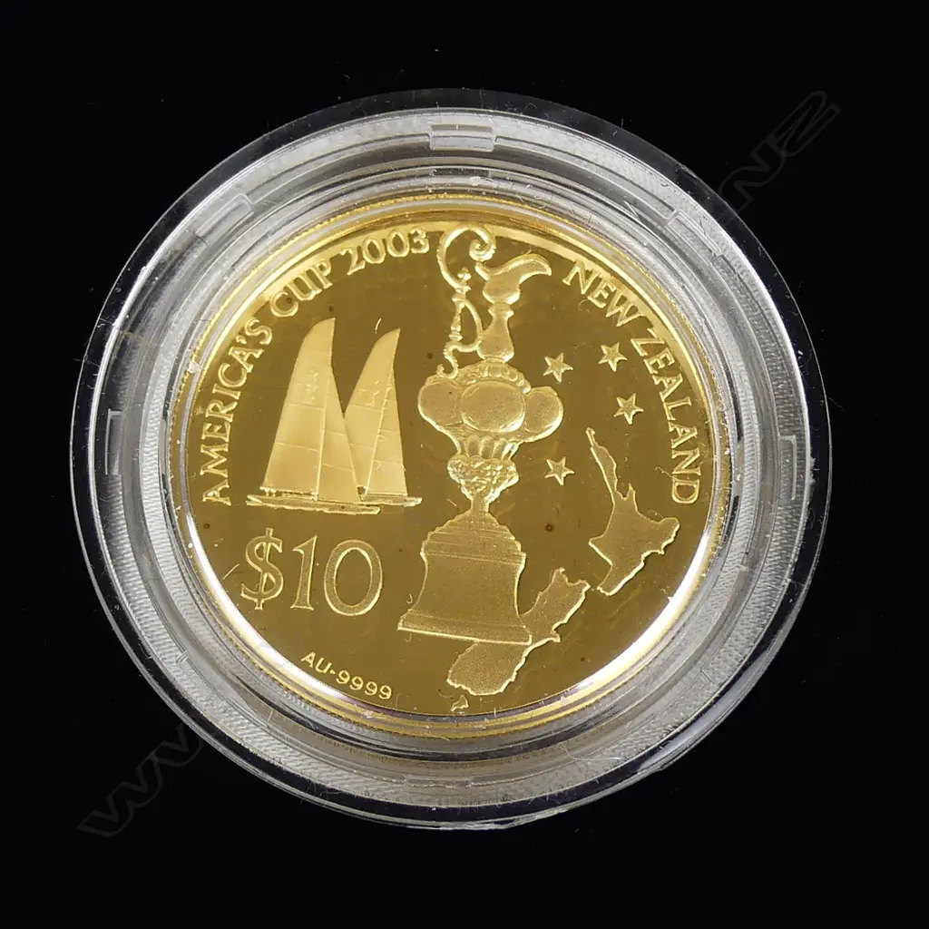 a 2002 NZ $10 America's Cup proof gold coin Image 1++