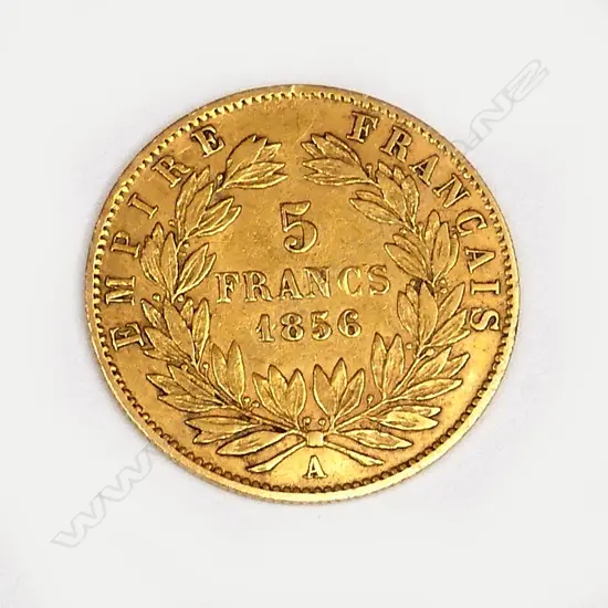 An 1856 French five franc gold coin
