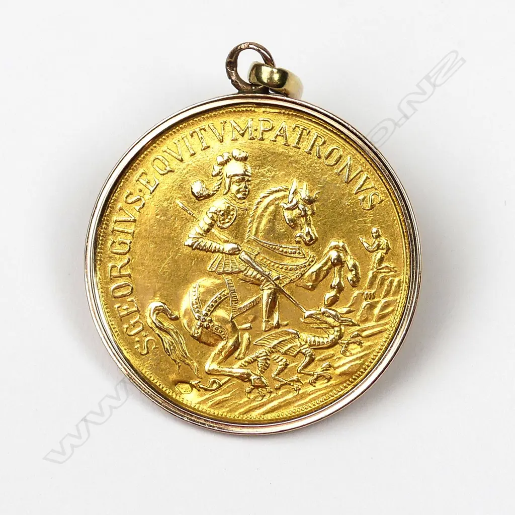 A vintage gold St George and The Dragon good luck pendant charm Image 1++