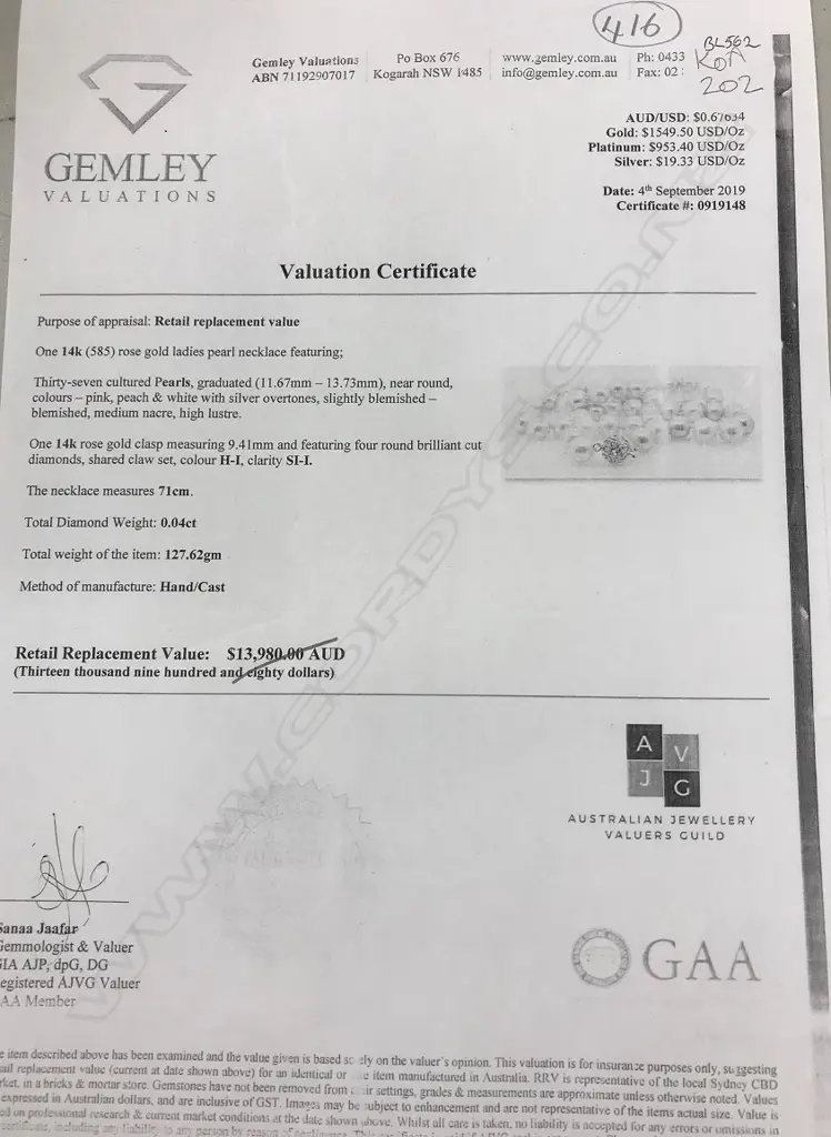 A 14ct rose gold pearl and diamond necklace Image 1++