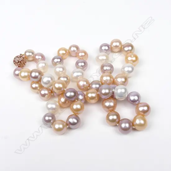 A 14ct rose gold pearl and diamond necklace