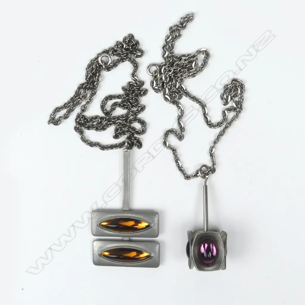Two Danish Jorgen Jensen stylish 1970s pewter pendant/necklaces Image 1++