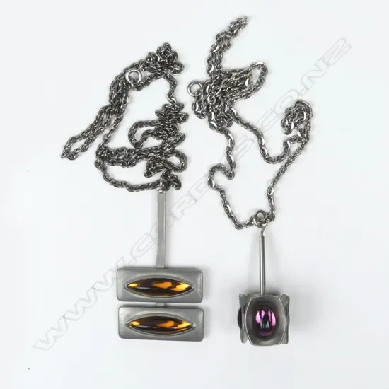 Two Danish Jorgen Jensen stylish 1970s pewter pendant/necklaces