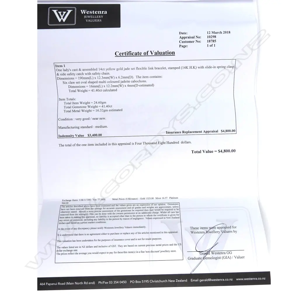 A stylish vintage 14ct. yellow gold and variously coloured jade cabochon bracelet Image 1++