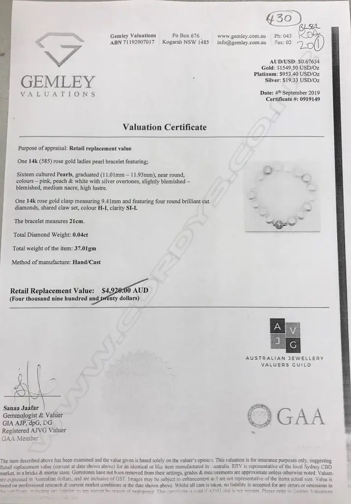 A 14ct rose gold pearl and diamond bracelet Image 1++