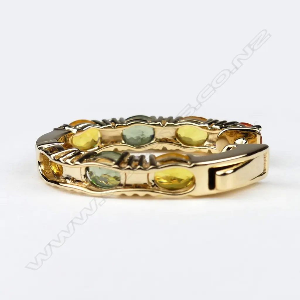 A pair of 14ct gold sapphire and diamond hoop earrings Image 1++