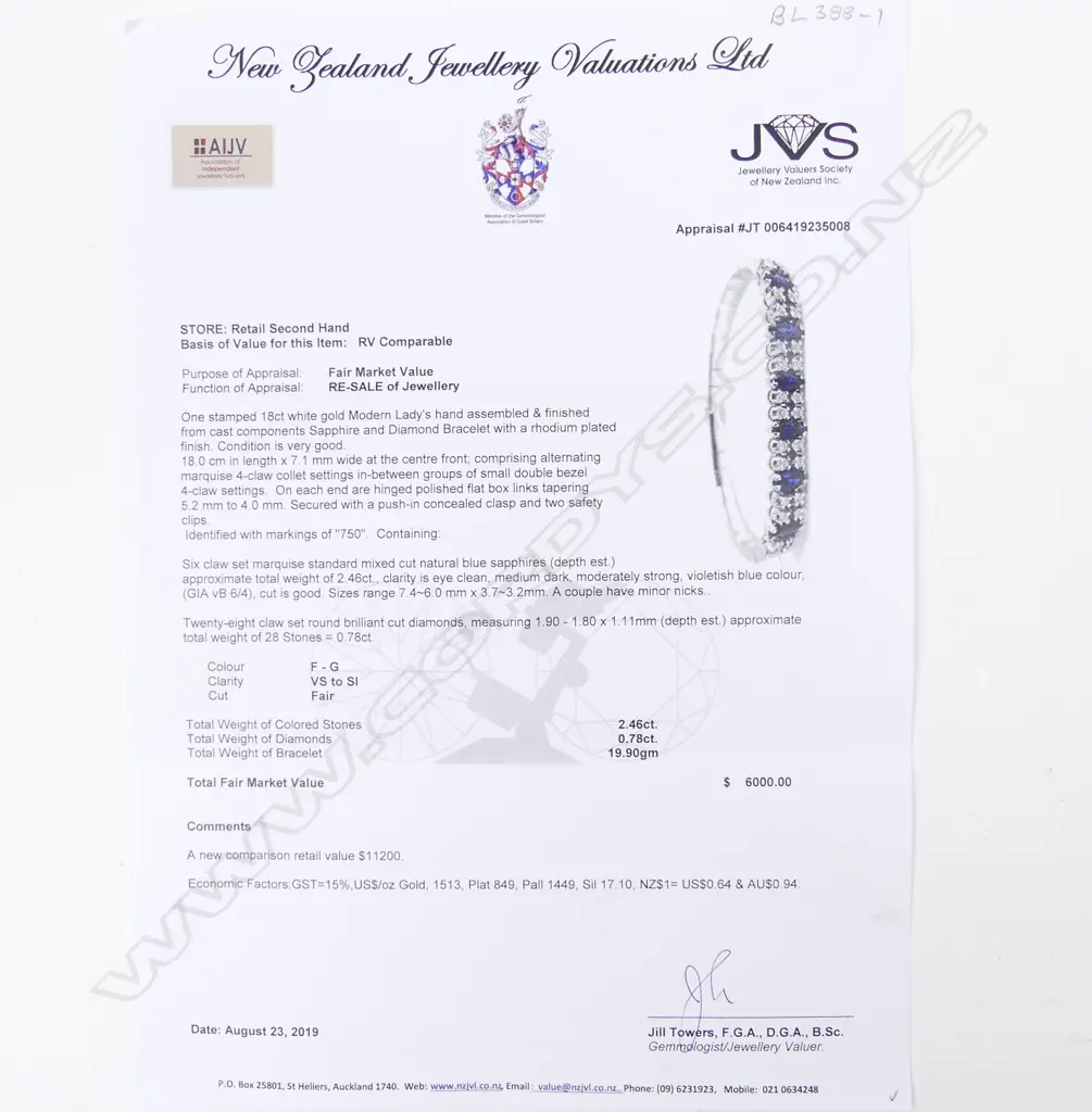 An 18ct white gold diamond and sapphire bracelet Image 1++