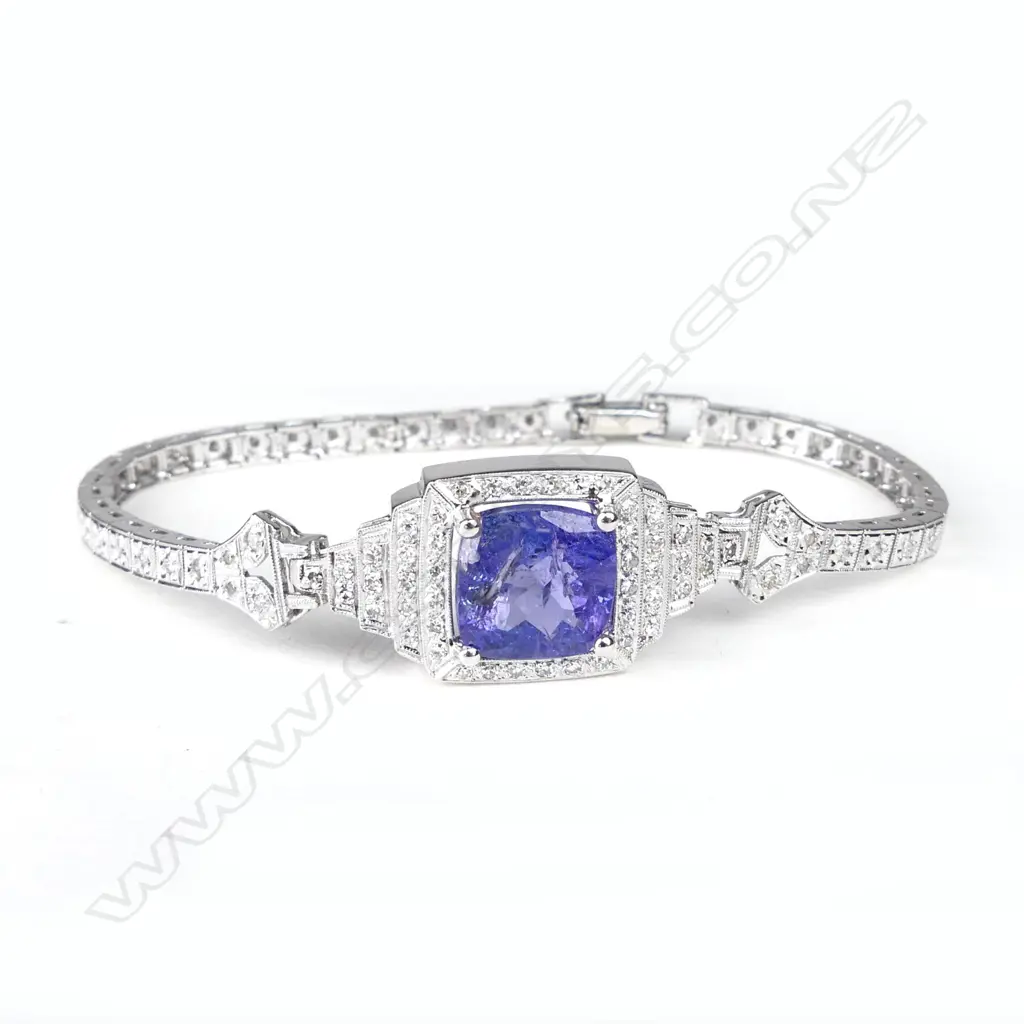 A palladium tanzanite and diamond bracelet Image 1++