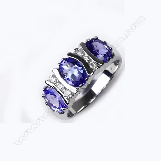 A 14ct white gold tanzanite and diamond ring