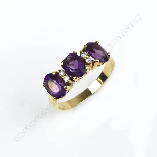 An 18ct. yellow gold amethyst and diamond vintage ring