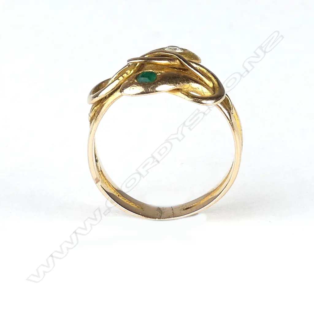 An early 20thC 18ct. yellow gold double snake ring Image 1++