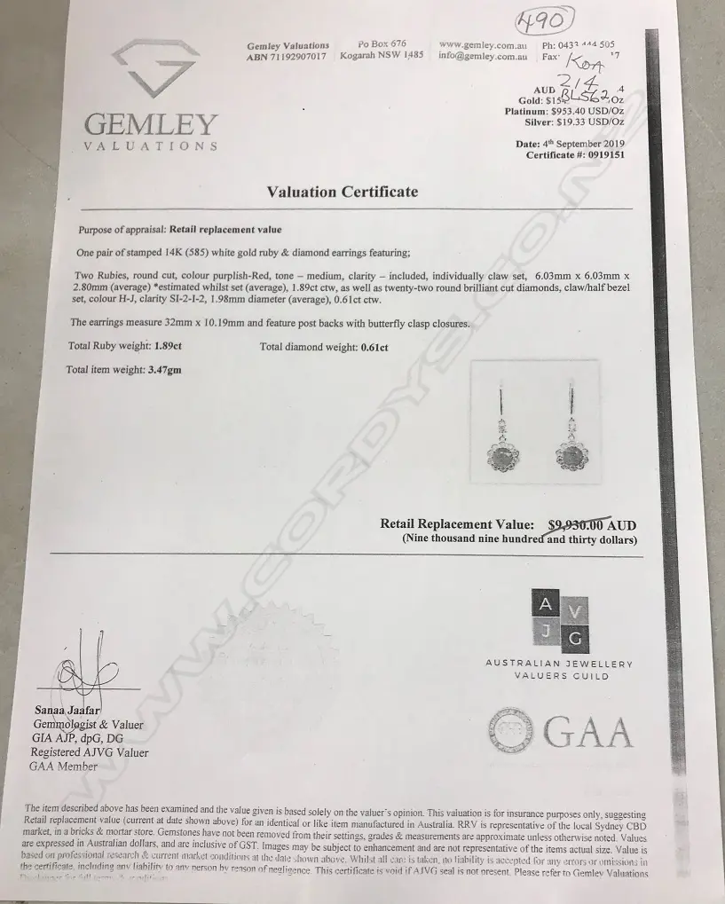 A pair of 14ct white gold ruby and diamond drop earrings Image 1++