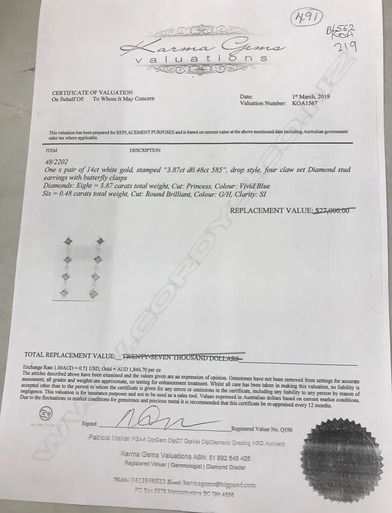 A pair of 14ct white gold and diamond drop earrings Image 1++