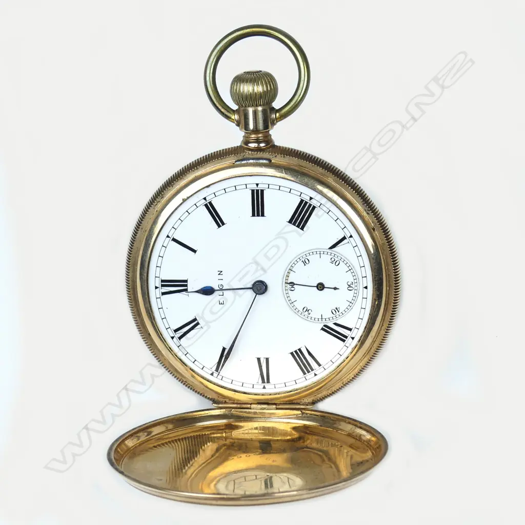 An early 20thC 10ct. rose gold Elgin full hunter pocket watch Image 1++