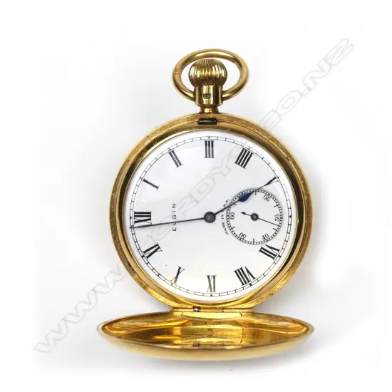 An early 20thC Elgin 18ct. yellow gold full hunter pocket watch