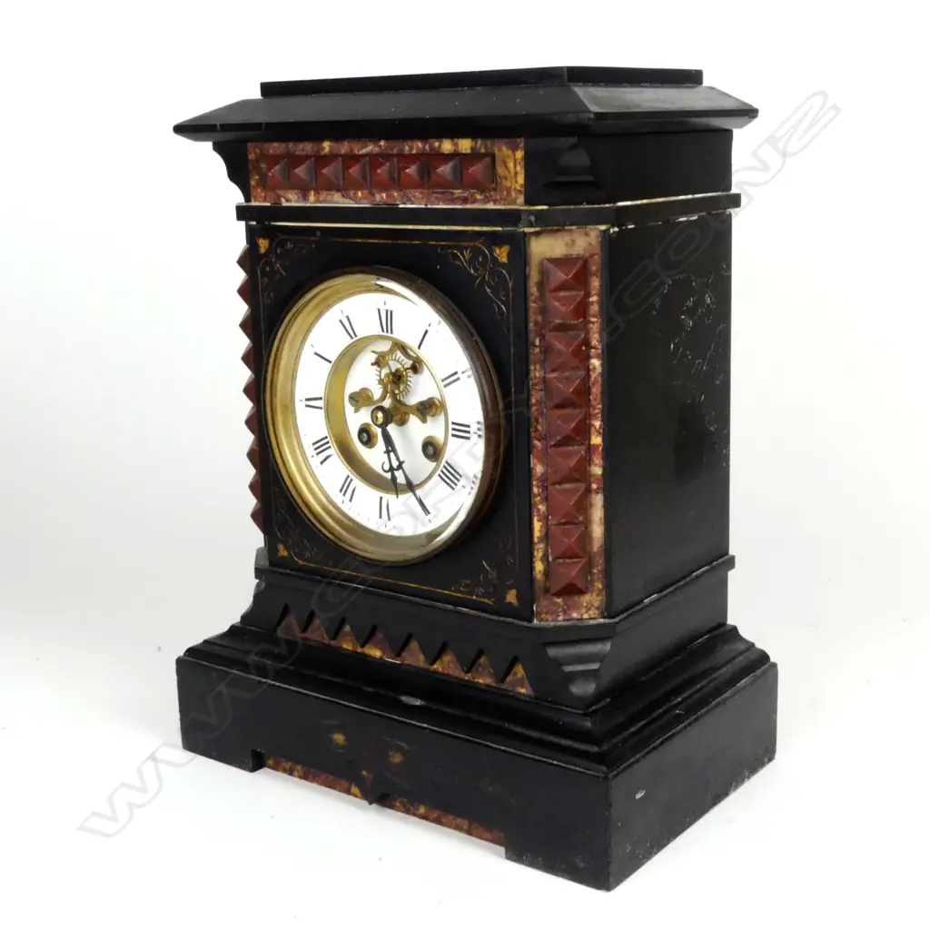 A black slate and porphyry cased mantel clock Image 1++