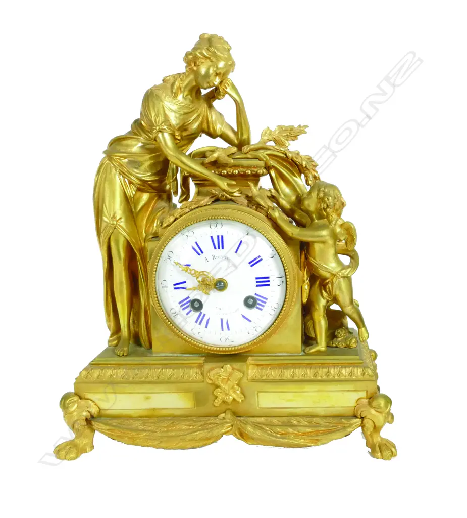 A 19thC French Louis XVI figured ormolu mantel clock Image 1++