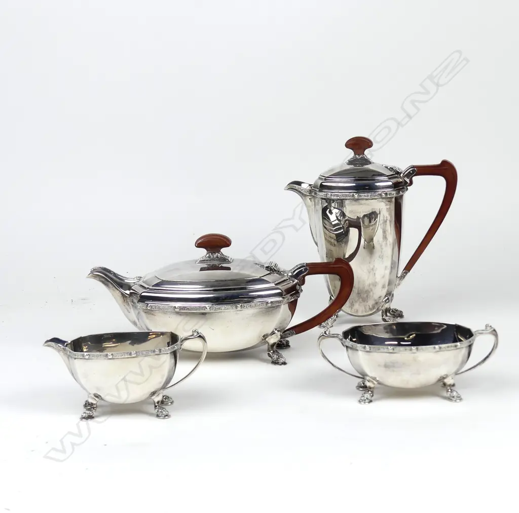 An Art Deco silver four piece tea set Image 1++