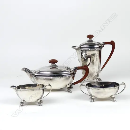 An Art Deco silver four piece tea set