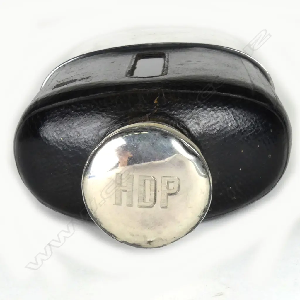 A Victorian silver leather and glass large hip flask Image 1++