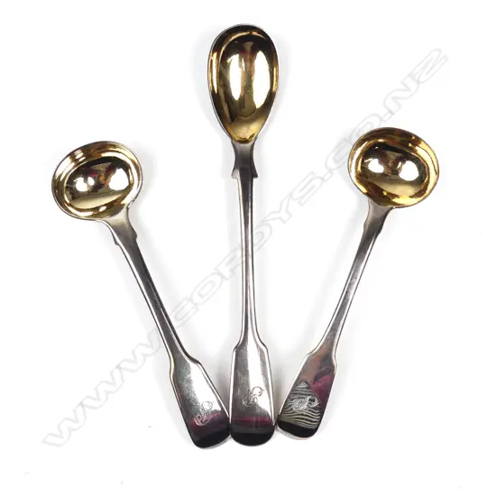 Three silver mustard spoons