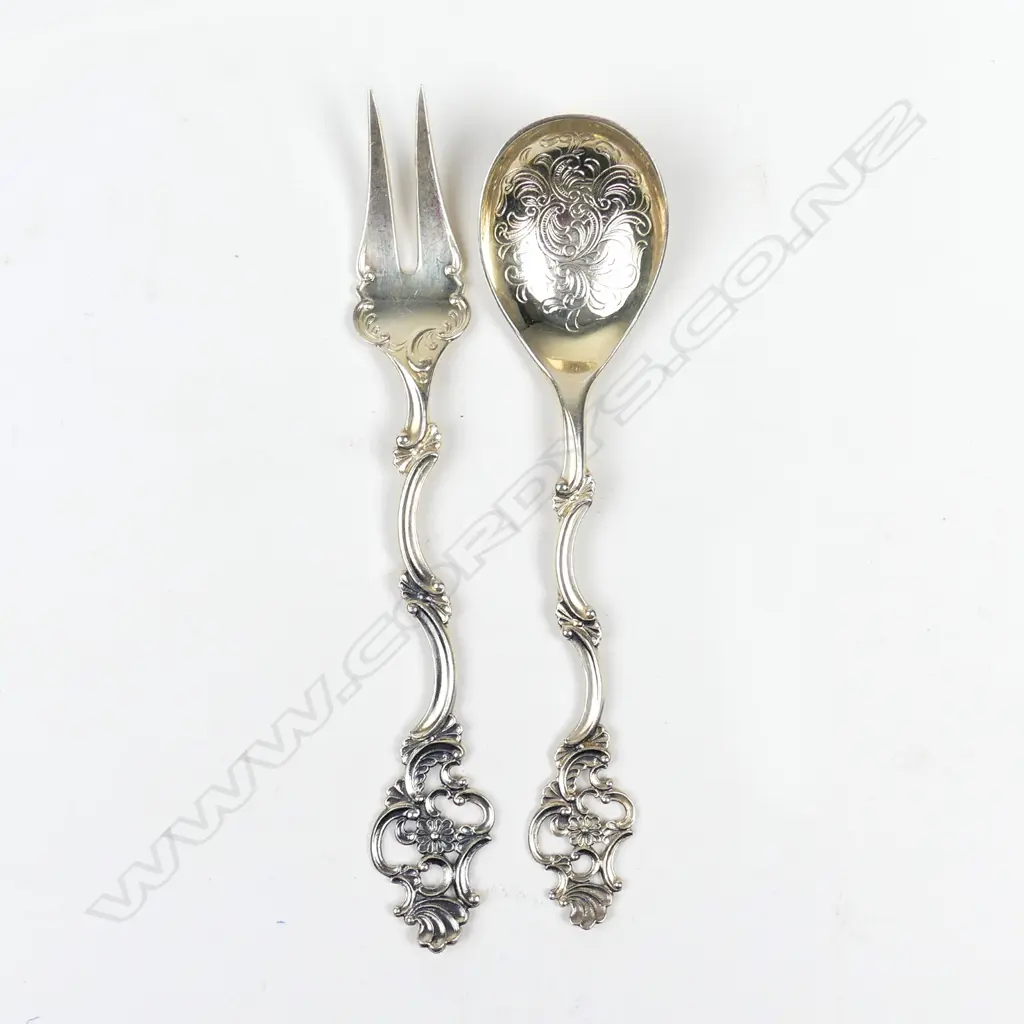 A Norwegian silver jam spoon and pickle fork Image 1++