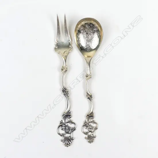 A Norwegian silver jam spoon and pickle fork