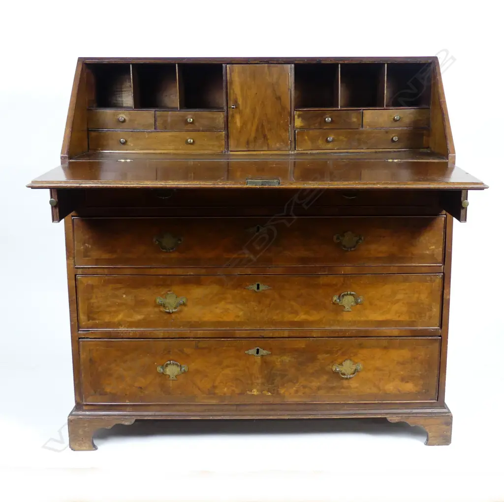 A Georgian walnut drop front bureau Image 1++