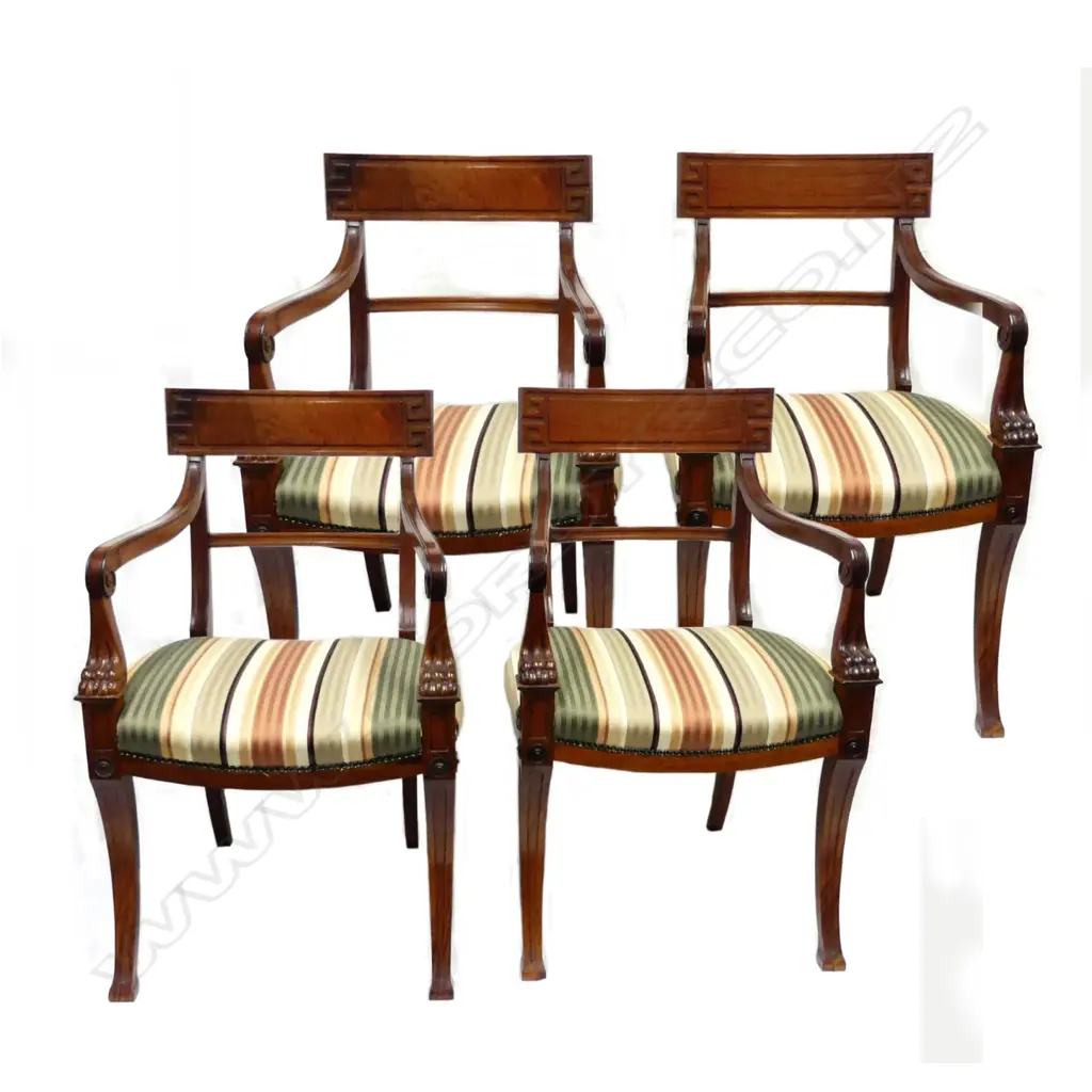 Four mahogany open elbow armchairs Image 1++