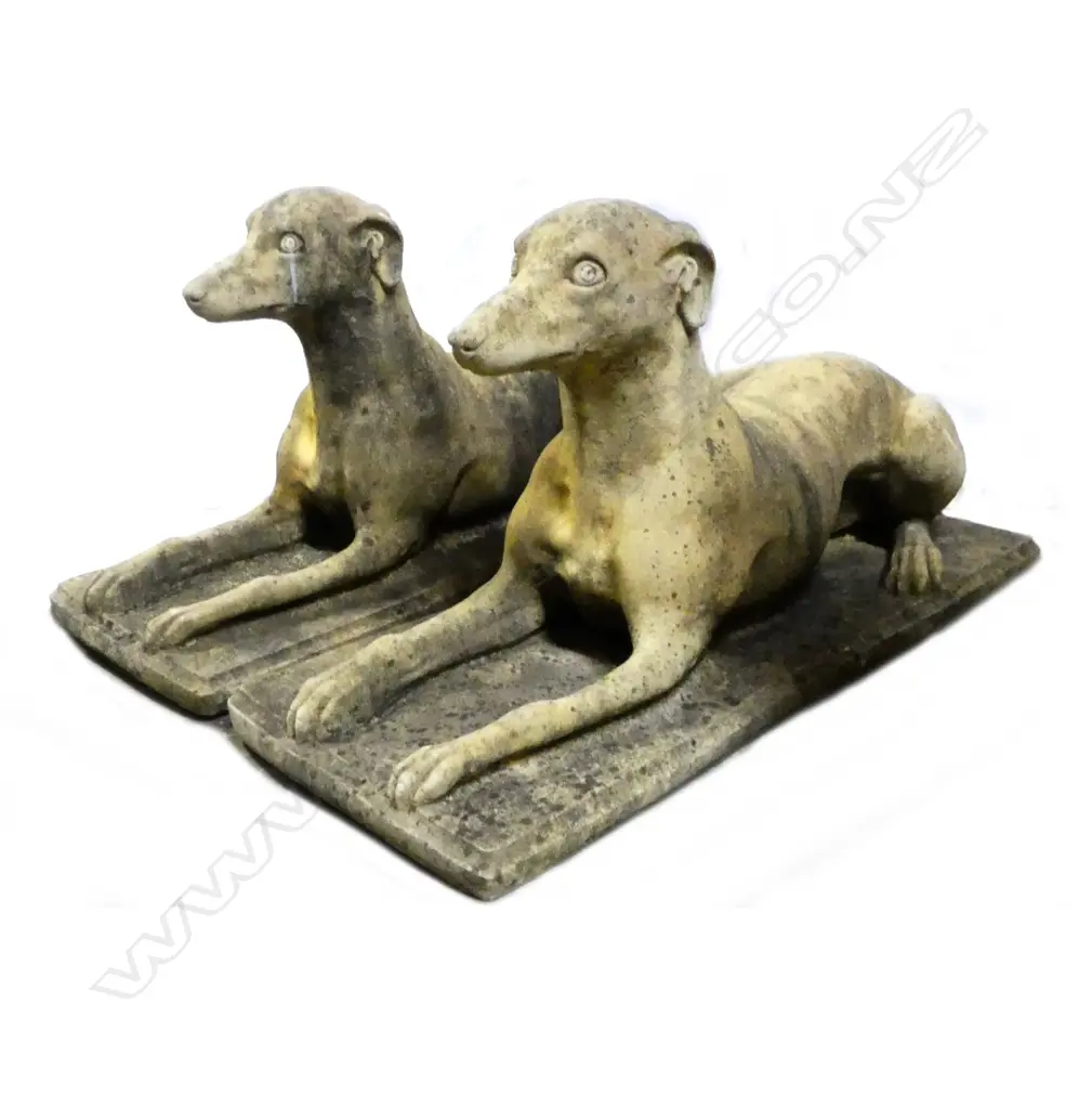 A pair of classical Haddonstone recumbent hound dogs Image 1++