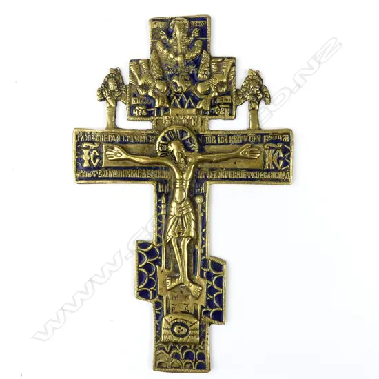 A 19thC Russian orthodox brass cross