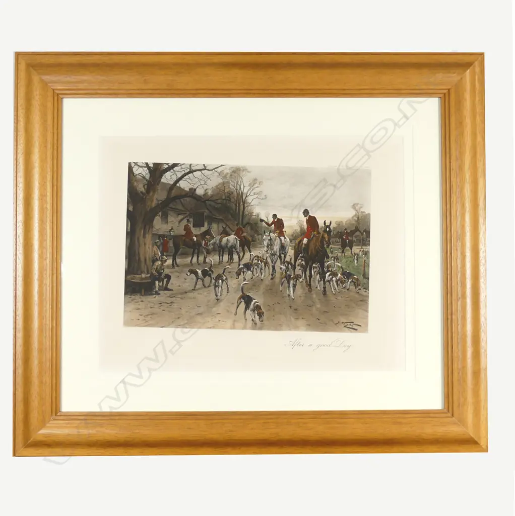 Pair of hand coloured hunting engravings Image 1++