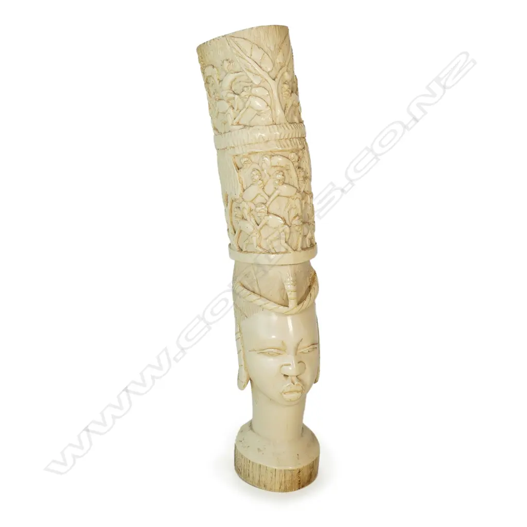 A large old carved African ivory tusk section Image 1++