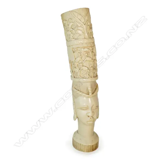 A large old carved African ivory tusk section