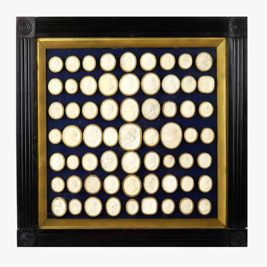 A framed group of 63 Georgian plaster cameos