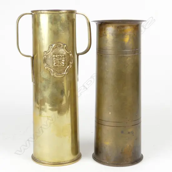 Two WWI worked brass shell cases