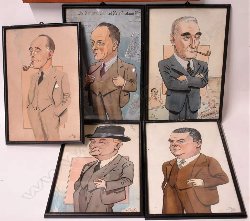 John Cecil Hill (1889-1974) set of five caricatures of gentlemen Image 1++
