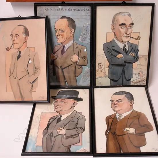 John Cecil Hill (1889-1974) set of five caricatures of gentlemen