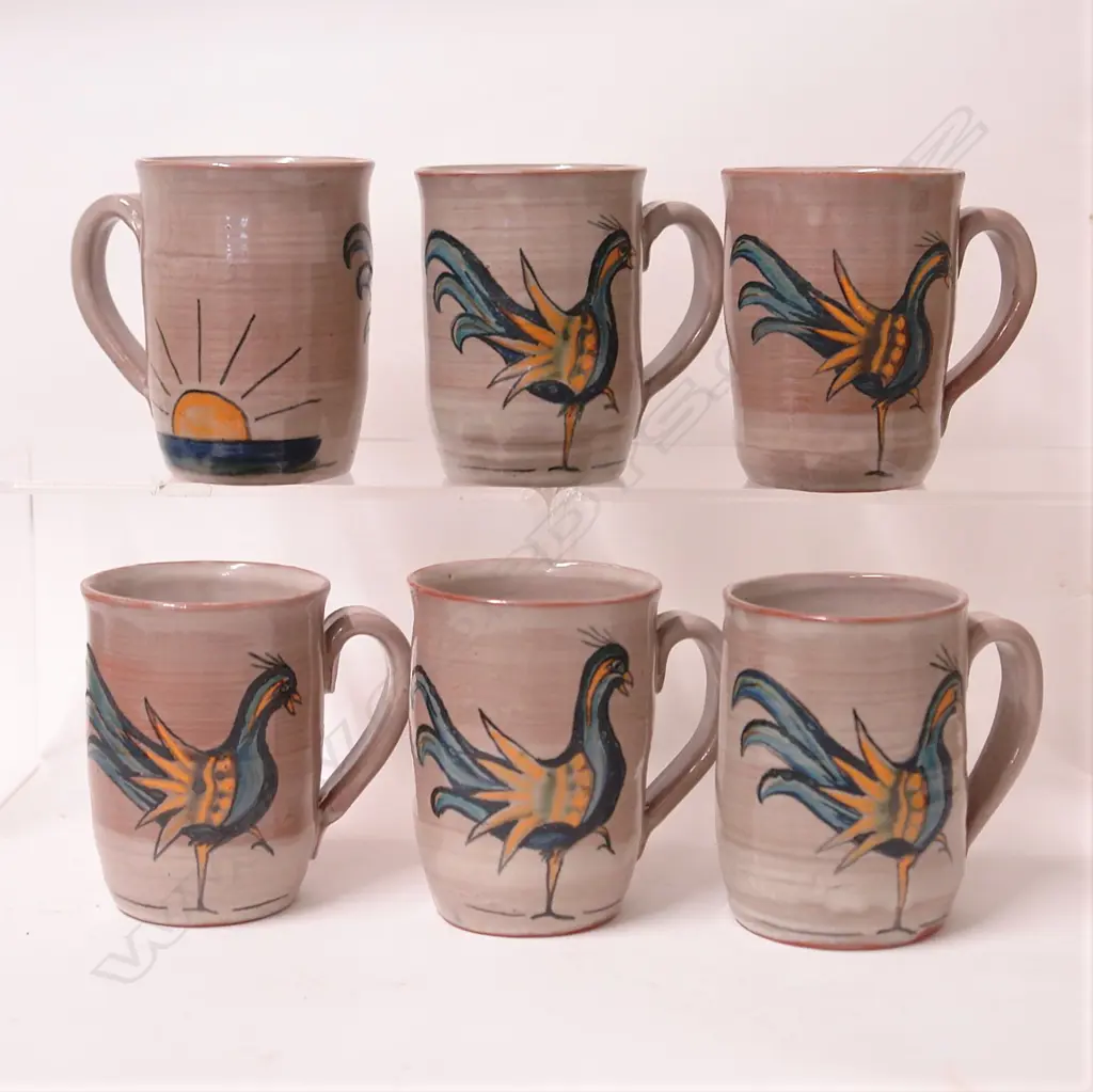 A set of six Elizabeth Lissaman bird decorated coffee mugs Image 1++