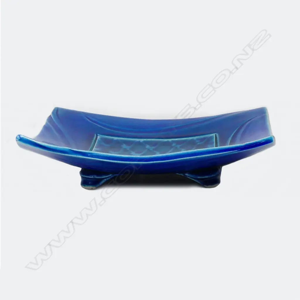 Merilyn Wiseman blue glazed sculpted square dish Image 1++