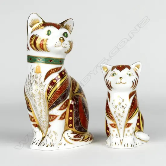 Two Royal Crown Derby cat paperweights