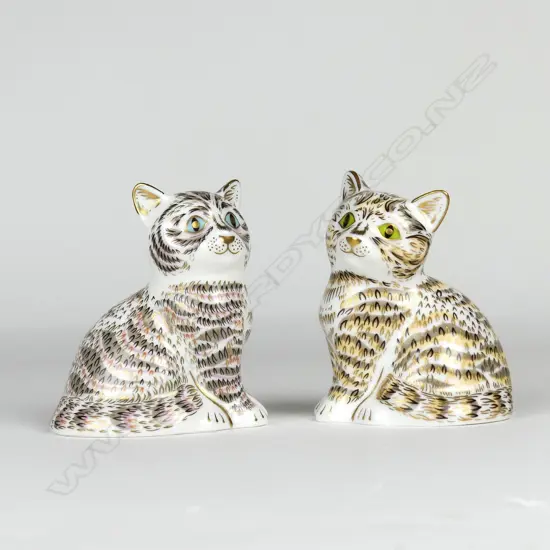 Two Royal Crown Derby cat paperweights