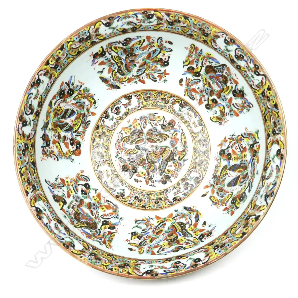 A 19thC Chinese impressive Canton 'Thousand Butterflies' punch bowl Image 1++