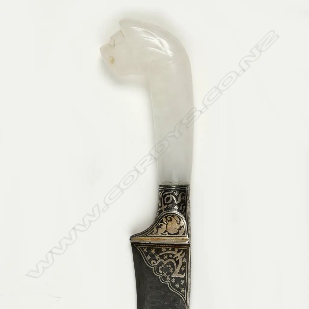 A 19thC Indian/Nepalese damascene silver and hardstone handled knife Image 1++