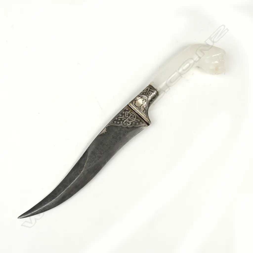 A 19thC Indian/Nepalese damascene silver and hardstone handled knife Image 1++