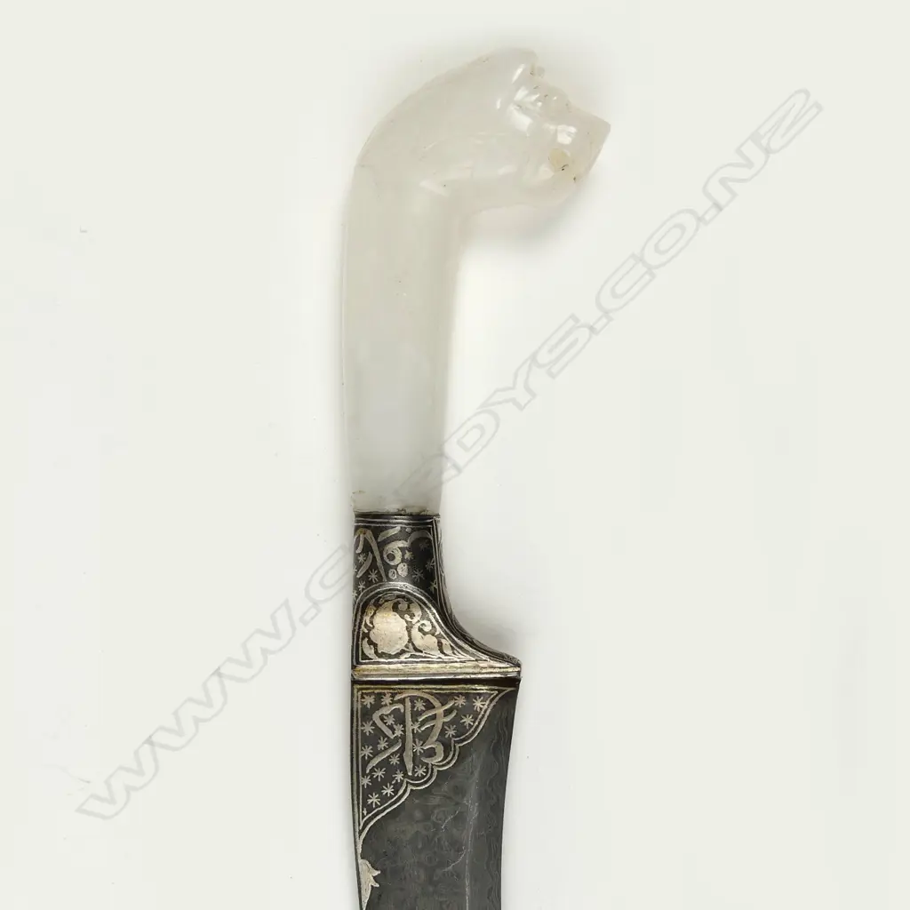 A 19thC Indian/Nepalese damascene silver and hardstone handled knife Image 1++